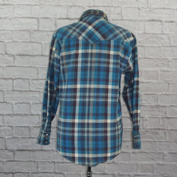 Vintage Oversized Boyfriend Pearl Snap Cotton Plaid Shacket Large - Picture 2 of 8
